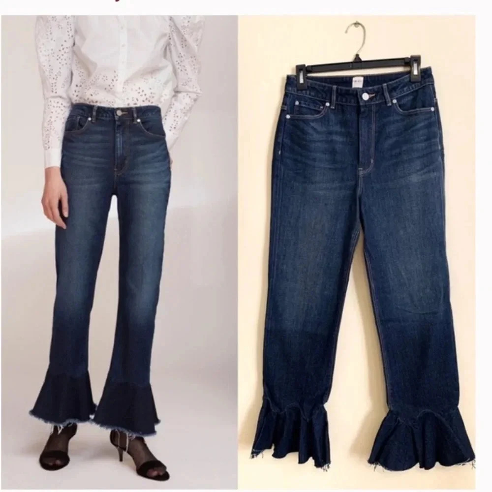 La Vie Rebecca Taylor High Rise Ruffle Bottom Hem Jeans
